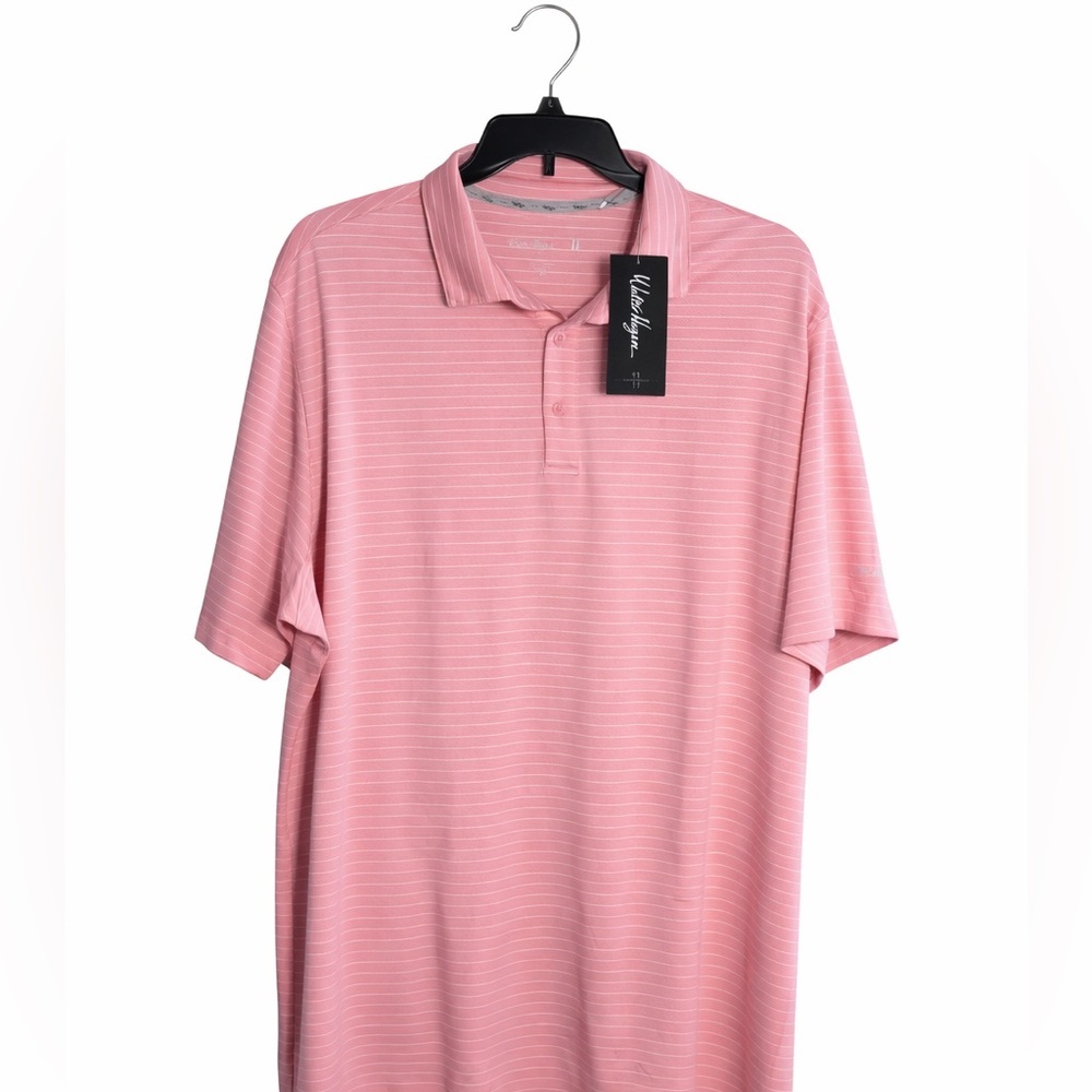 Walter Hagen NWT Men’s XL Golf Polo Shirt Pink White Striped Lightweight PGA